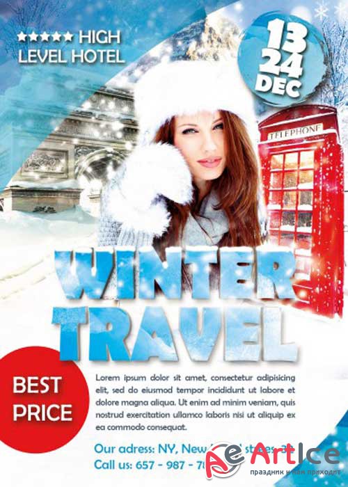 Winter Travel Flyer PSD V12 Template with Facebook cover