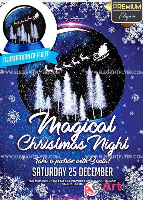 Magical Christmas Night Flyer PSD V3 Template + Facebook Cover