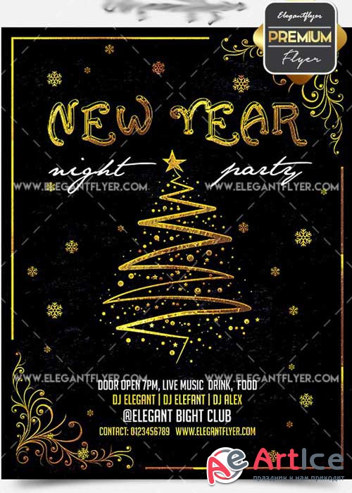 New Year Night Flyer PSD V15 Template + Facebook Cover