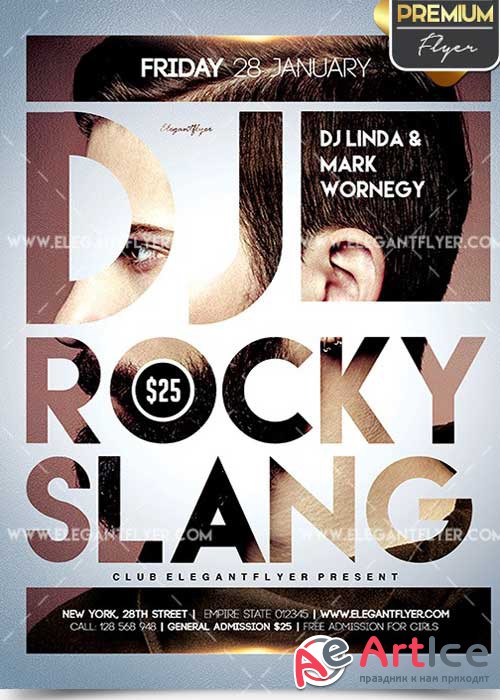 DJ Rocky Slang Flyer PSD V12 Template + Facebook Cover