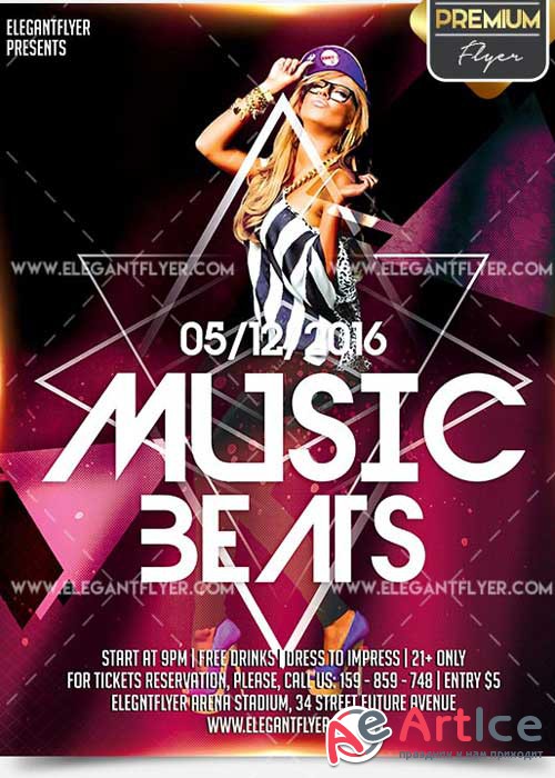 Music Beats Flyer PSD V8 Template + Facebook Cover