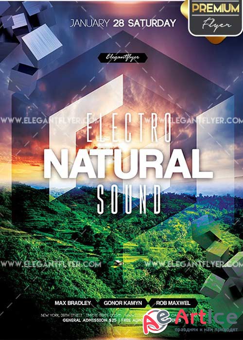 Electro Natural Sound Flyer PSD V6 Template + Facebook Cover