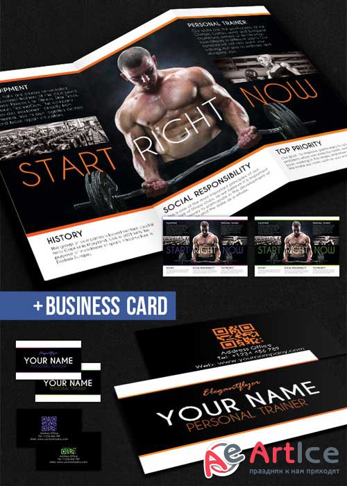 Fitness Tri-Fold Brochure Design PSD V02 Template