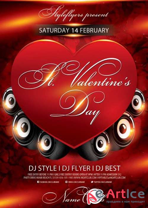 St. Valentines Day PSD V7 Flyer Template with Facebook Cover