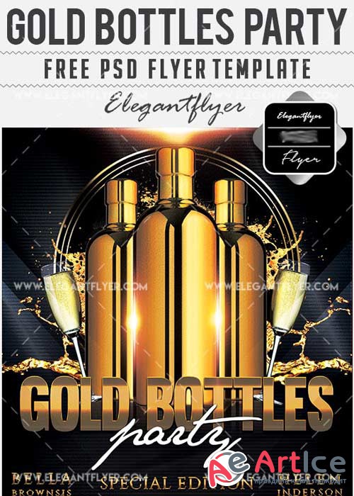 Gold Bottle Party Flyer PSD V17 Template + Facebook Cover