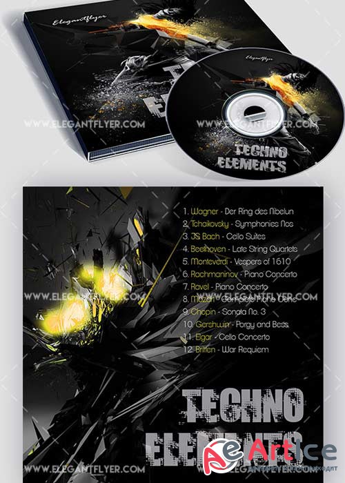 Techno Elements V1 Premium CD Cover PSD Template