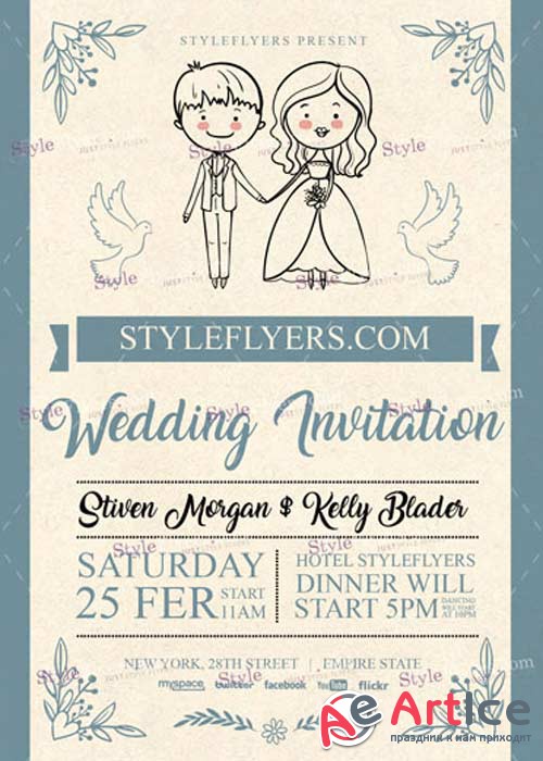 Wedding Invitation V10 PSD Flyer Template