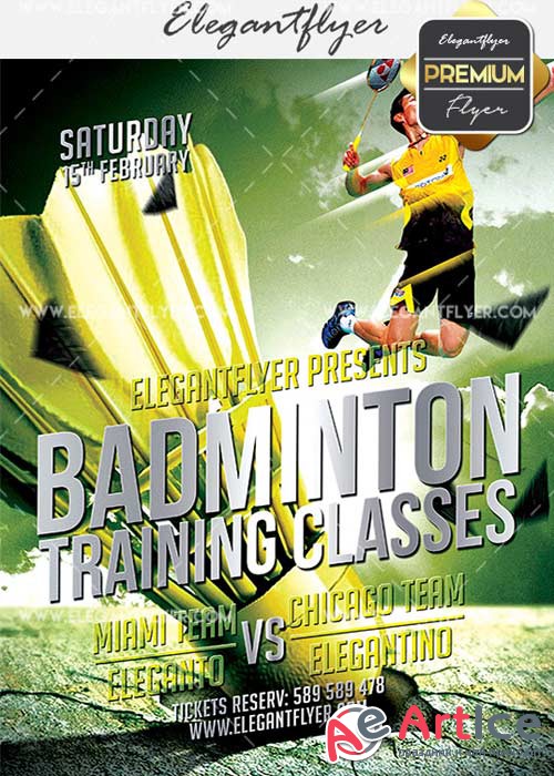 Badminton V5 Flyer PSD Template + Facebook Cover