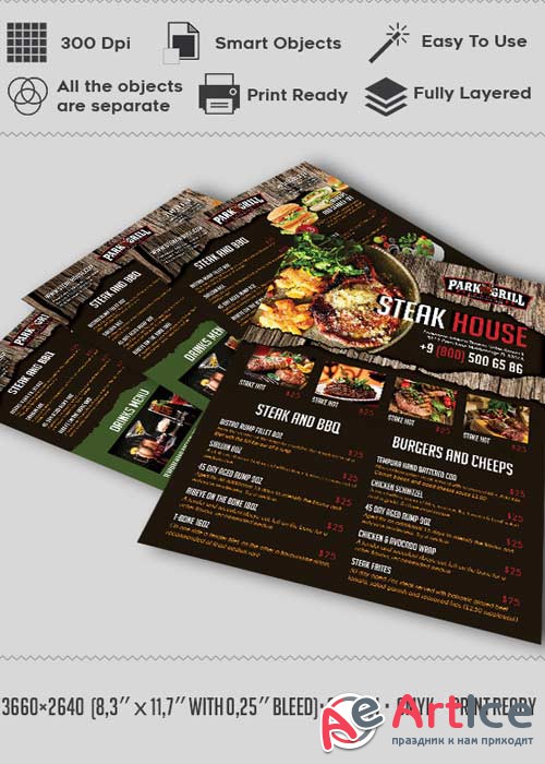 Steak House Menu Premium Flyer PSD V4 Template