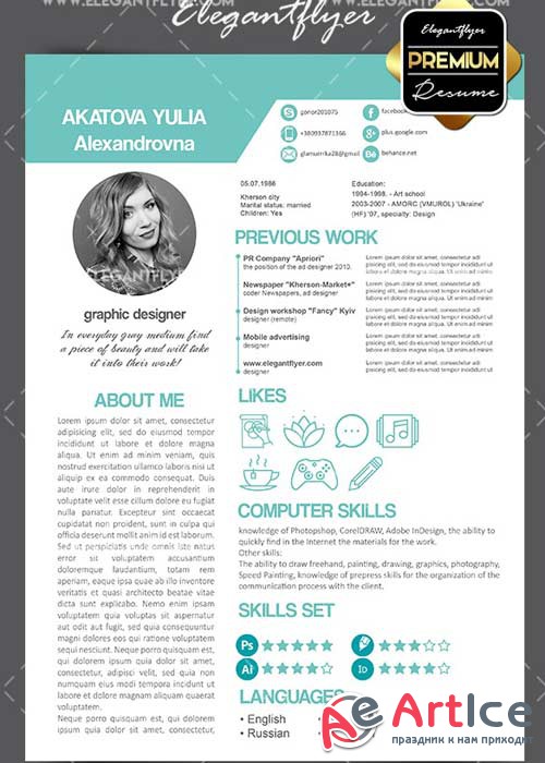 CV Premium CV and Cover Letter PSD V19 Template