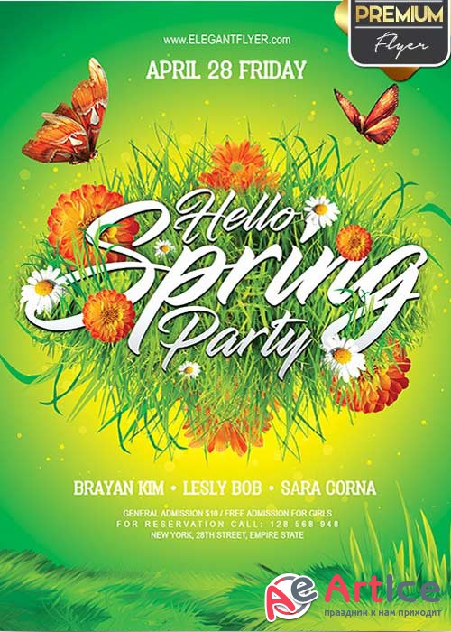 Hello Spring Party V10 Flyer PSD Template + Facebook Cover