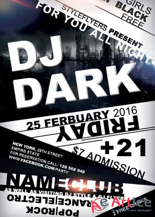 Dj Dark PSD Flyer Template with Facebook Cover