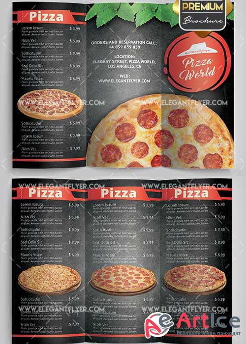 Pizza Menu V9 Premium Tri-Fold PSD Brochure Template