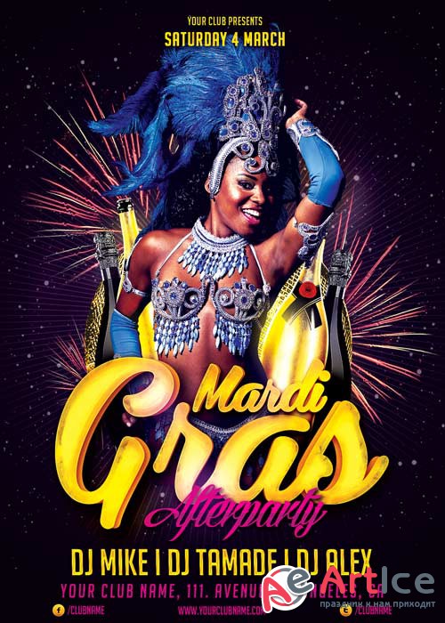 Mardi Gras Afterparty V12 Flyer Template