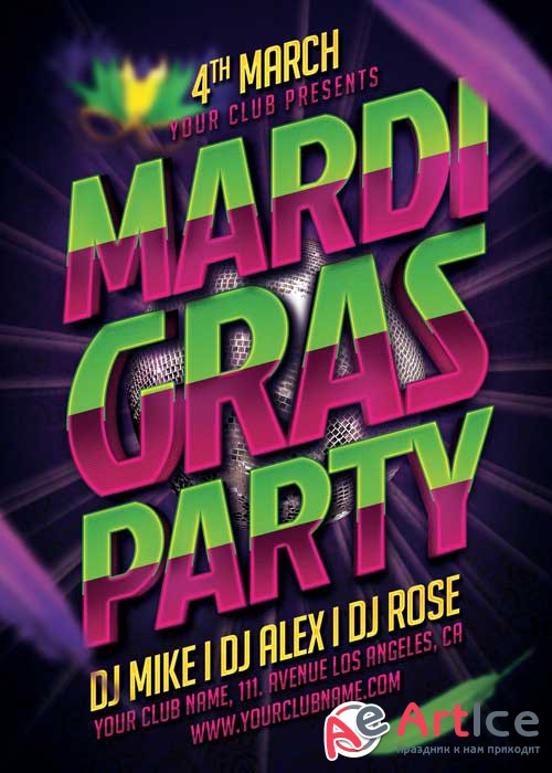 Mardi Gras Party Typo V35 Flyer Template