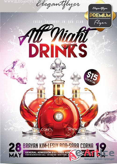 Drinks All Night V28 Flyer PSD Template + Facebook Cover