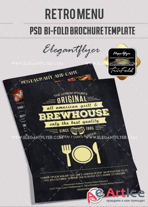 Retro Menu V10 Bi-Fold PSD Brochure Template Food Menu