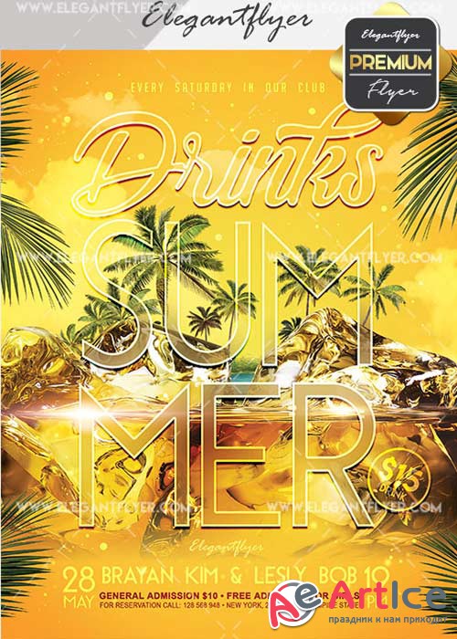 Summer Drinks Flyer PSD V22 Template + Facebook Cover