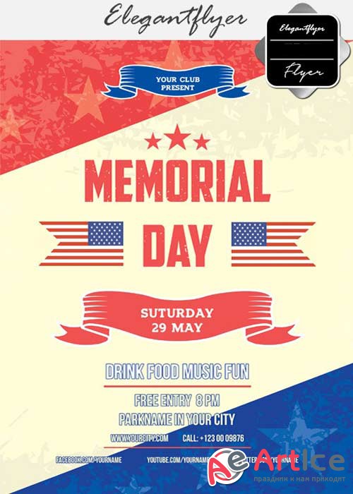 Memorial day V32 Flyer PSD Template + Facebook Cover