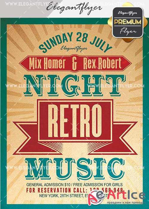 Night Retro Music V17 Flyer PSD Template + Facebook Cover