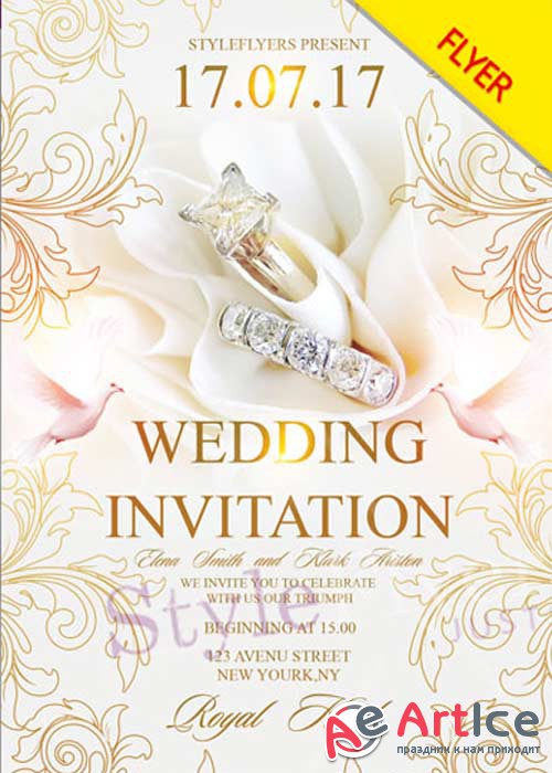 Wedding Invitation V26 PSD Flyer Template