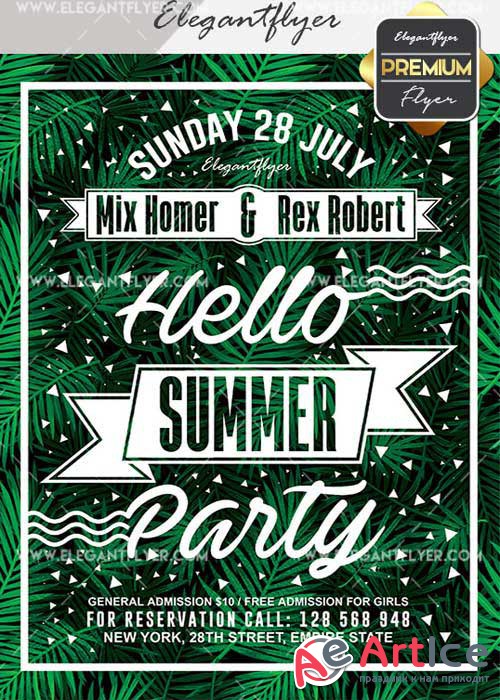 Hello Summer Party V20 Flyer PSD Template + Facebook Cover