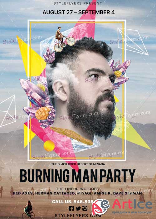 Burning Man Party V2 PSD Flyer Template