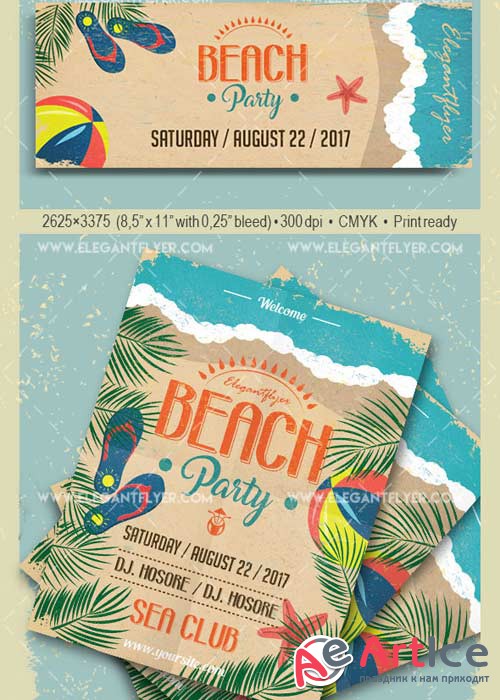 Beach Party V44 Flyer PSD Template + Facebook Cover