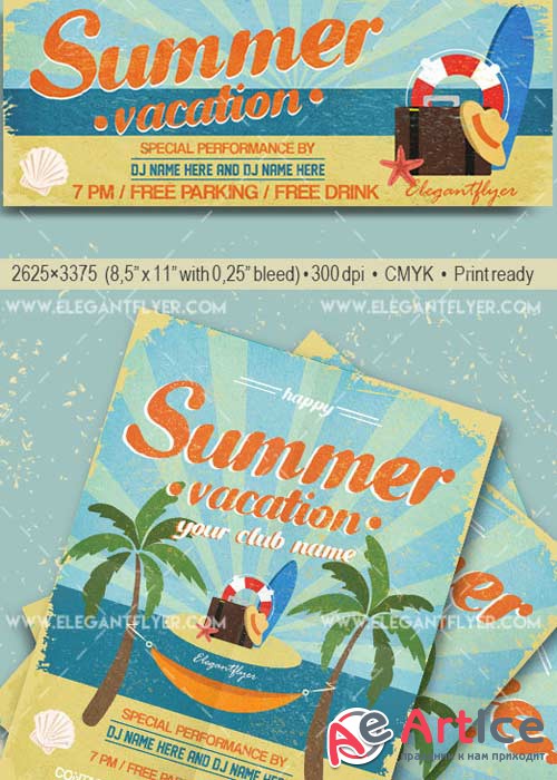 Summer Vacation V9 Flyer PSD Template + Facebook Cover