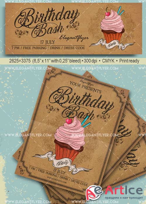 Birthday Bash Party V14 Flyer PSD Template + Facebook Cover