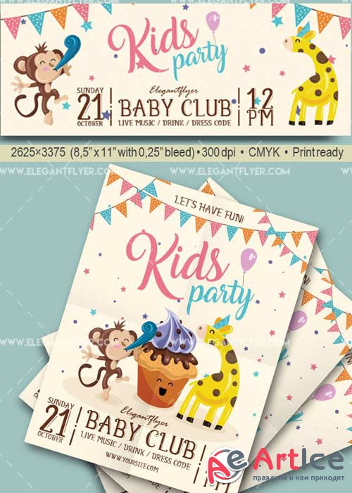 Kids Party V30 Flyer PSD Template + Facebook Cover