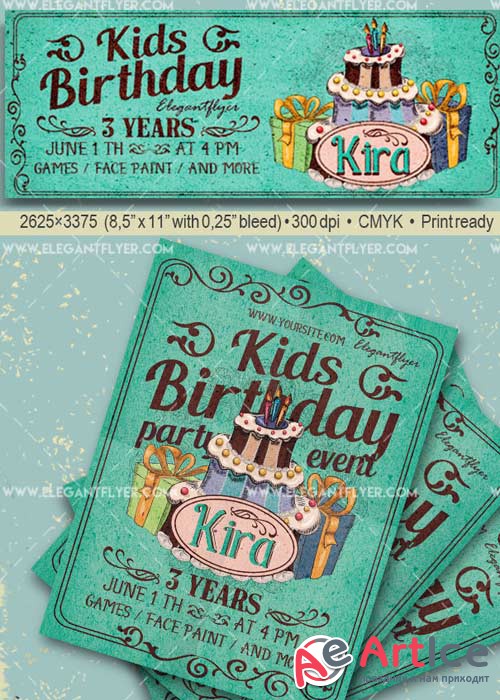 Kids Birthday Party V29 Flyer PSD Template + Facebook Cover