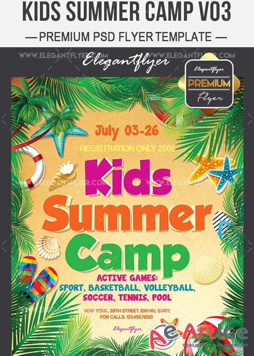 Kids Summer Camp V03 Flyer PSD Template + Facebook Cover