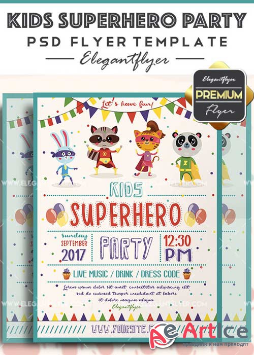 Kids Superhero Party V3 Flyer PSD Template + Facebook Cover