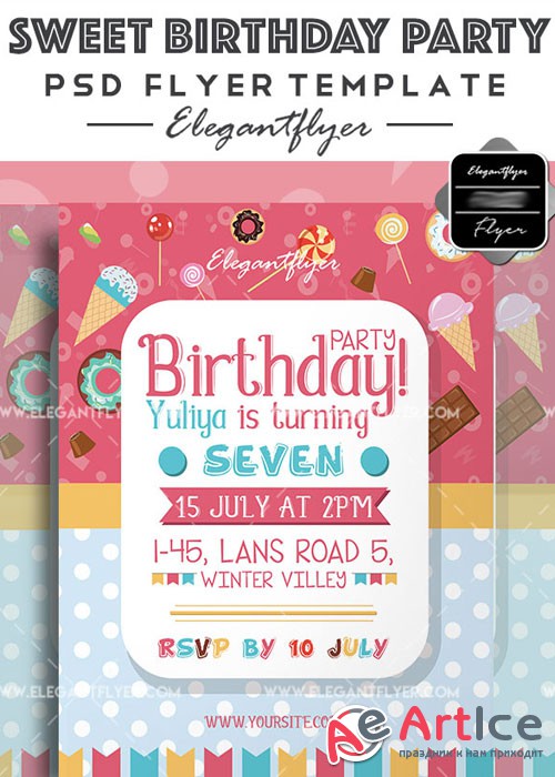 Sweet Birthday Party V5 Flyer PSD Template + Facebook Cover