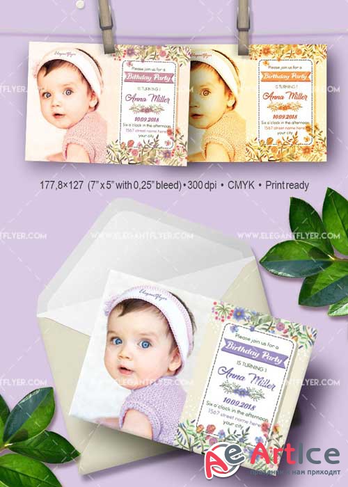 Baby Birthday Party V23 Invitation PSD Template