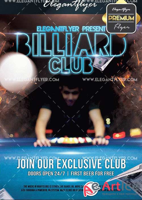 Billiard Club v5 Flyer PSD Template + Facebook Cover