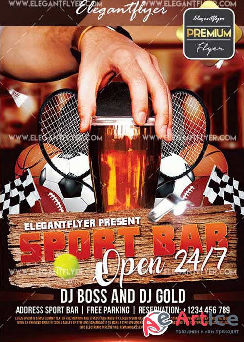 Sports Bar V1 Flyer PSD Template + Facebook Cover