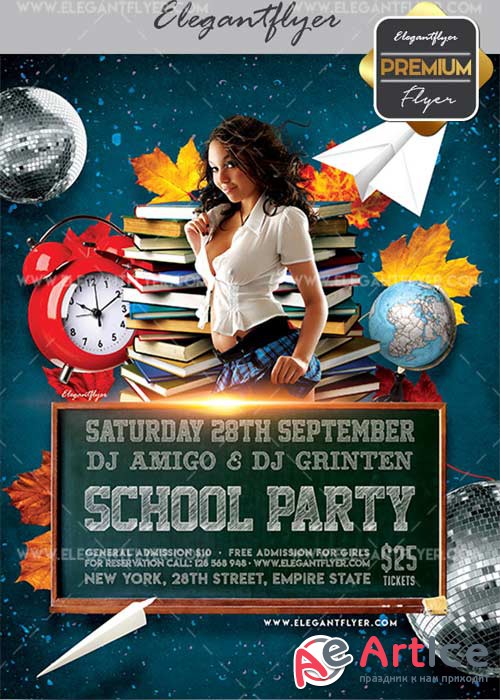 School Party V30 Flyer PSD Template + Facebook Cover