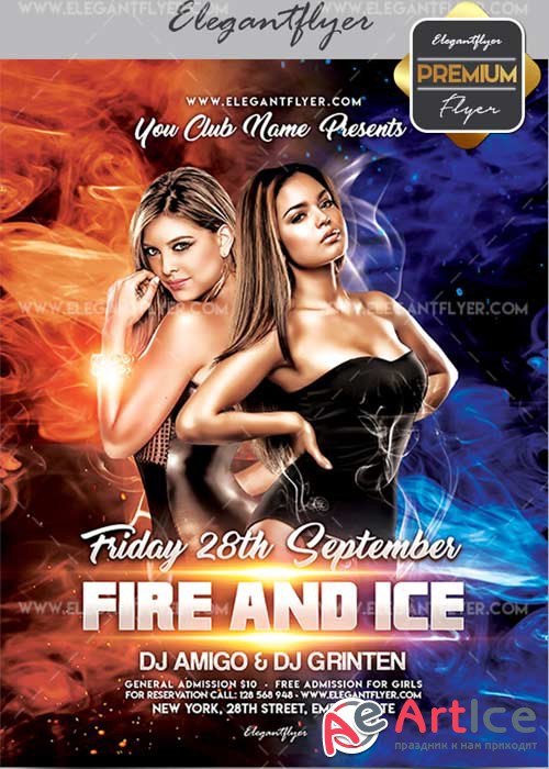 Fire and Ice Party V3 Flyer PSD Template + Facebook Cover