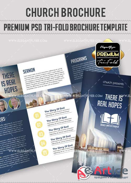 Church V8 Premium Tri-Fold PSD Brochure Template