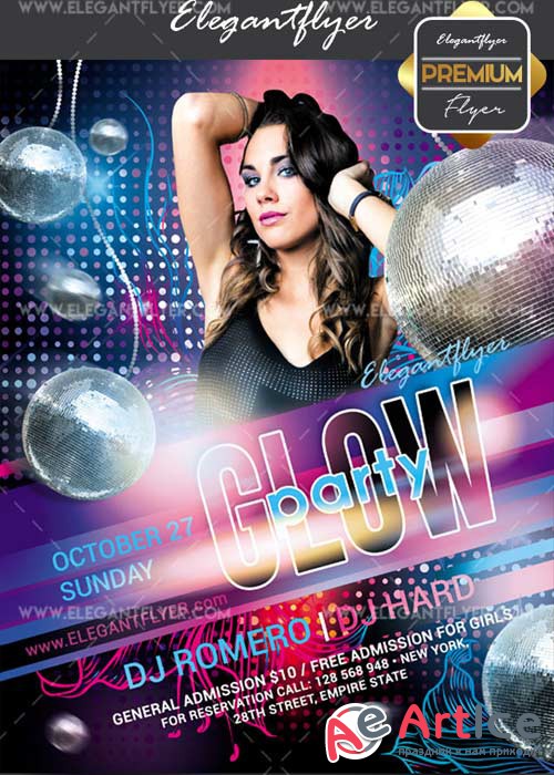 Glow party 2017 V11 Flyer PSD Template + Facebook Cover