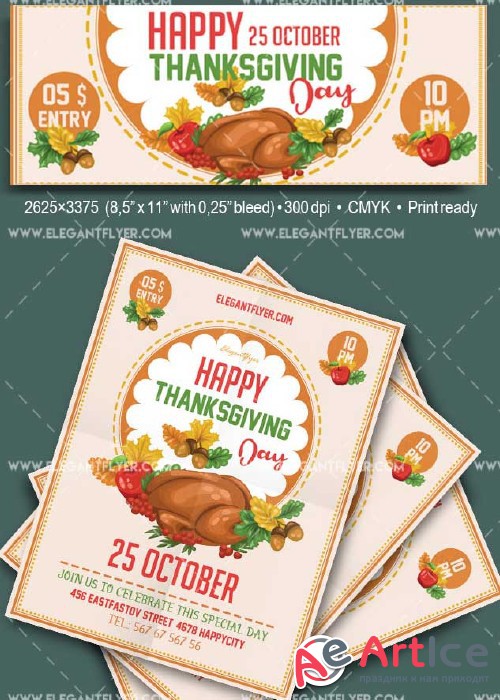 Thanksgiving Day V22 Flyer PSD Template + Facebook Cover