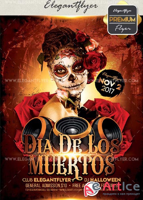 Dia De Los Muertos Party V01 2017 Flyer PSD Template + Facebook Cover