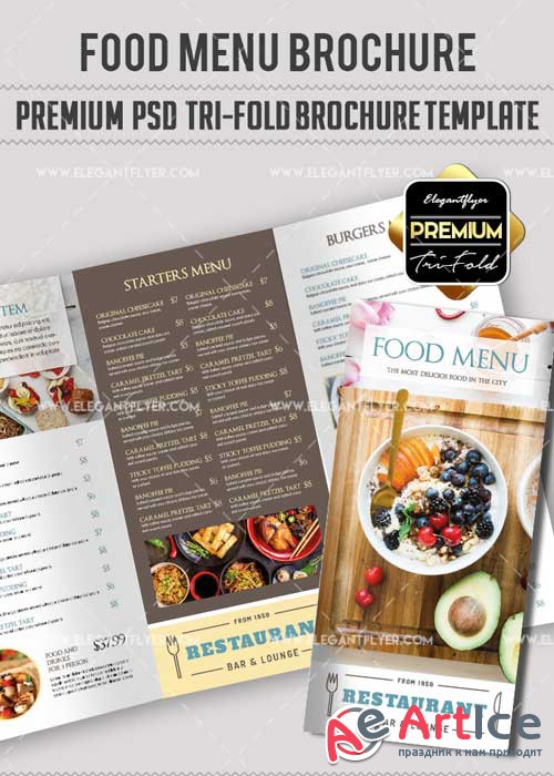 Food Menu V16 Premium Tri-Fold PSD Brochure Template