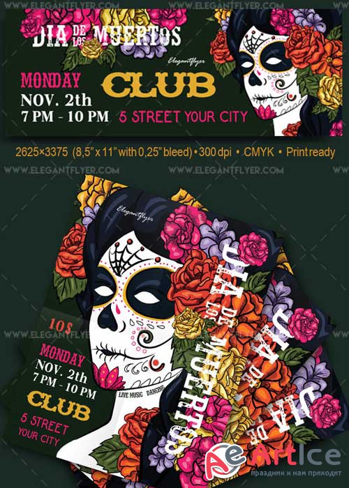 Dia De Los Muertos Flyer PSD V30 Template + Facebook Cover