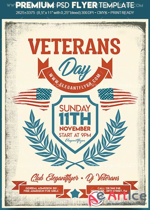 Veterans Day V3 2017 Flyer PSD Template + Facebook Cover