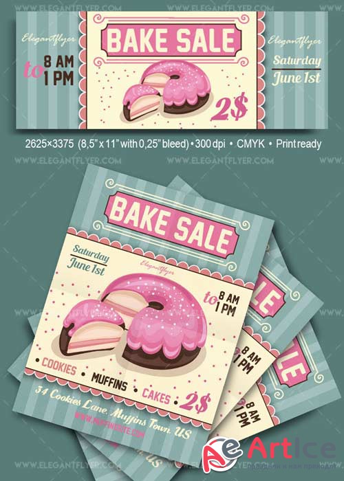 Bake Sale Flyer PSD V11 Template + Facebook Cover