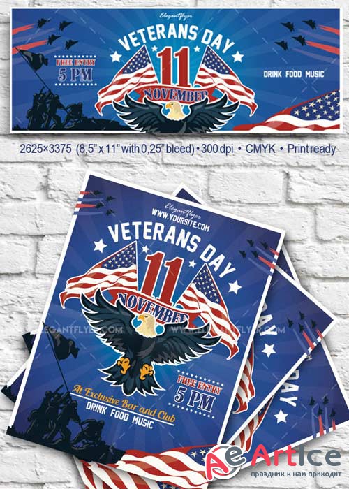 Veterans Day V4 2017 Flyer PSD Template + Facebook Cover