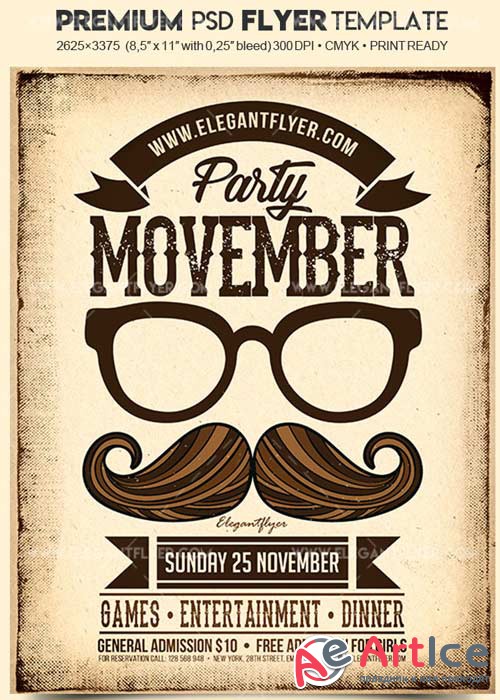 Movember Party V03 2017 Flyer PSD Template + Facebook Cover